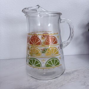 Vintage Libbey Citrus Slices Glass Pitcher MCM Retro Orange Lemon Lime 9" Boho